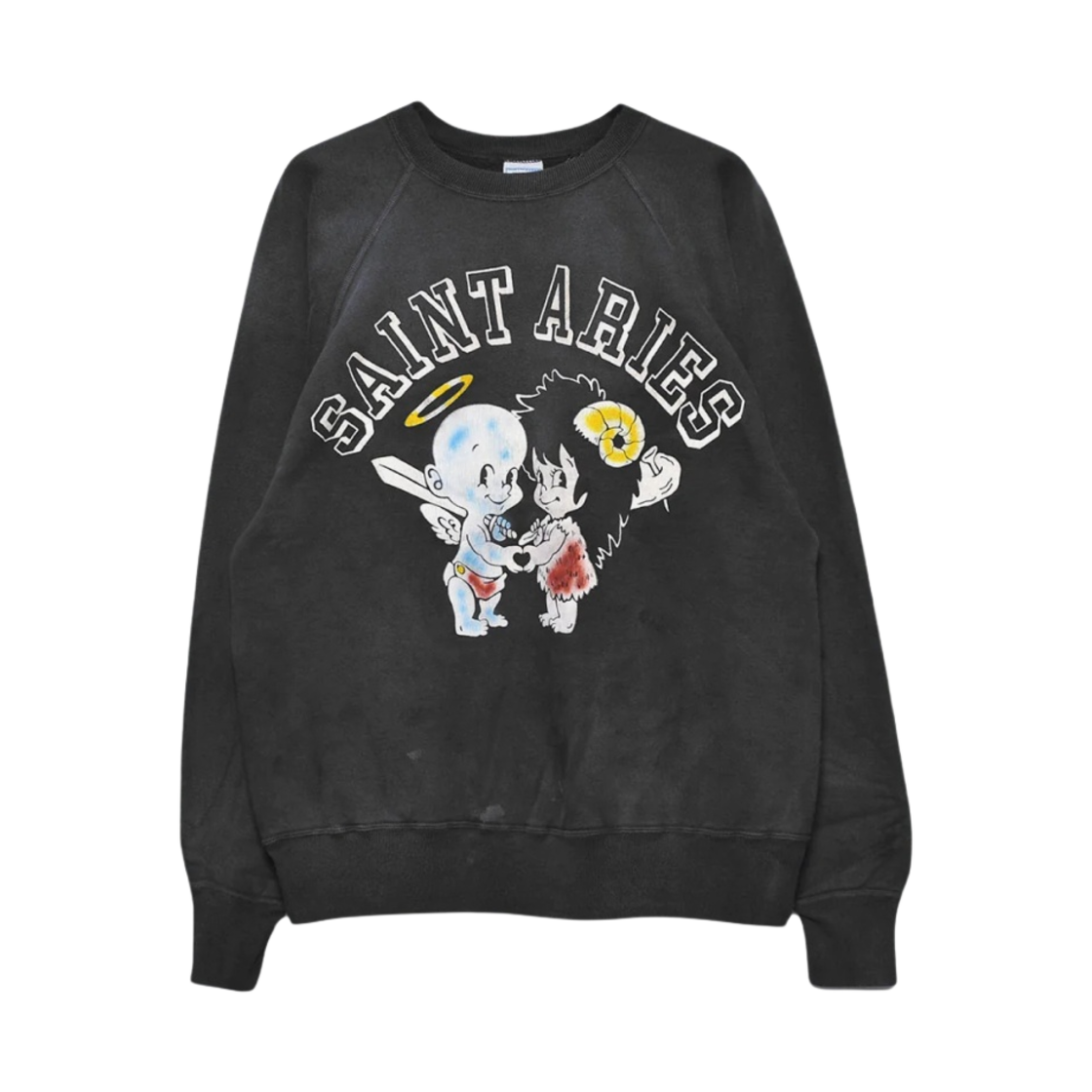 세인트 마이클 x 에리즈 크루 스웨트셔츠 세인트 에리즈 블랙(Saint Mxxxxxx x Aries Crew Sweatshirt St Aries Black)