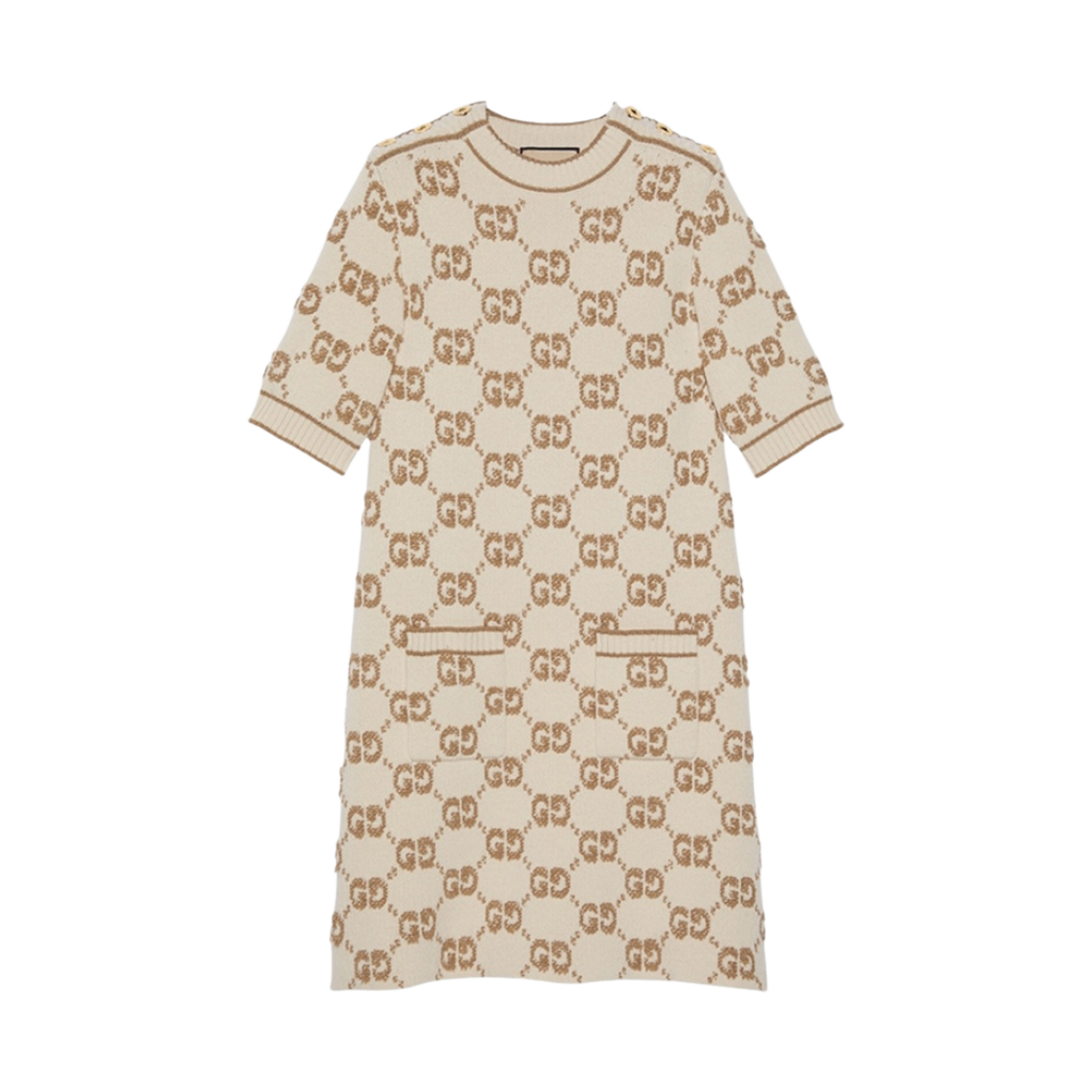 718630-XKCNA-9273 (W) Gucci GG Wool Boucle Jacquard Dress Ivory Camel