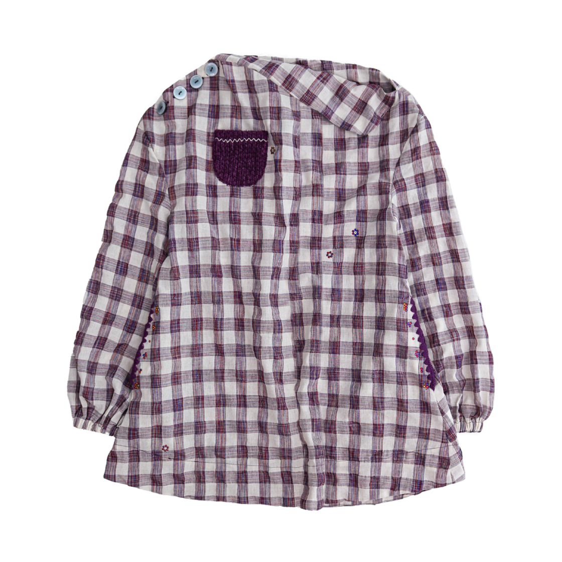 나비버스 체크드 오픈 드레스 보라(NAVIVERSE Checked Open Dress Purple)