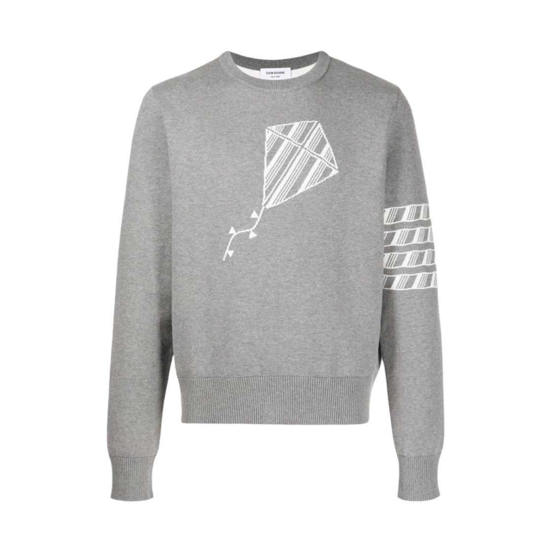 MKA385A-Y3006-055 Thom Browne Cotton 4-BAR Kite Icon Jacquard Crewneck Pullover Light Grey