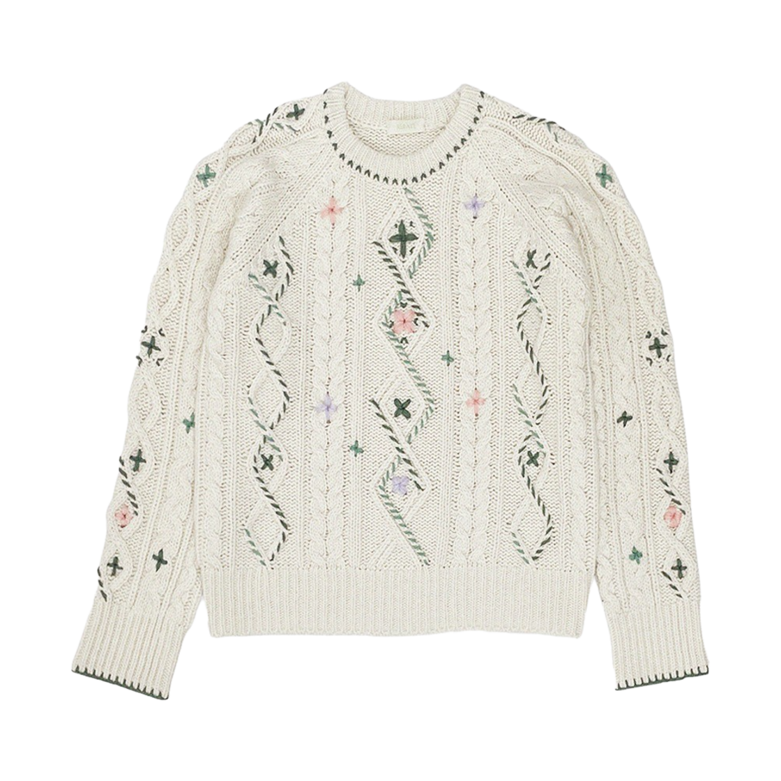 루바티 핸드스티치 빈티지 플라워 케이블 니트 아이보리(Rubati Vintage Cable Knit Flower Stitched by Hand Ivory)