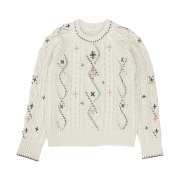 Rubati Vintage Cable Knit Flower Stitched by Hand Ivory