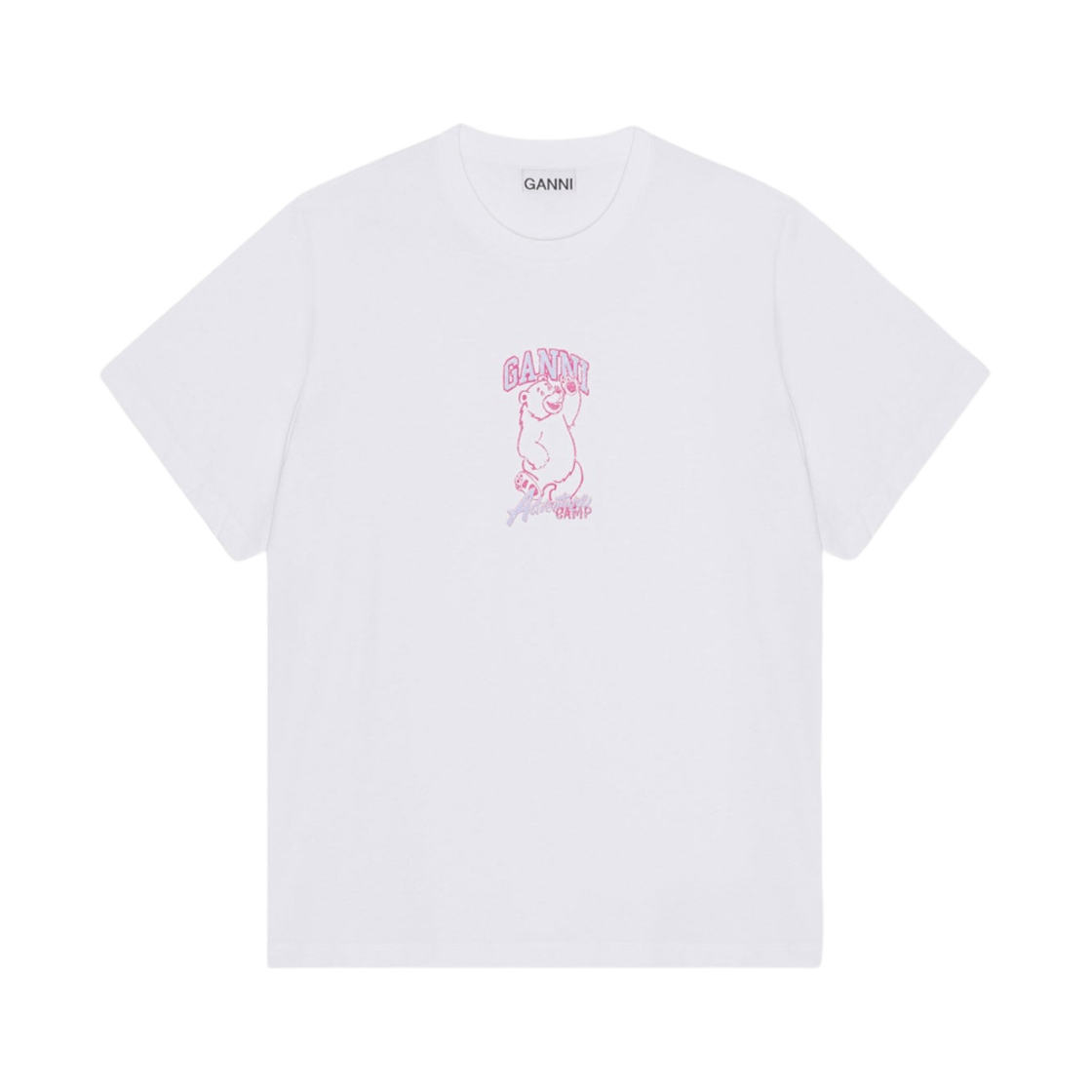 (W) 가니 베이직 저지 캠프 베어 티셔츠 브라이트 화이트((W) Ganni Basic Jersey Camp Bear T-Shirt Bright White) - 1
