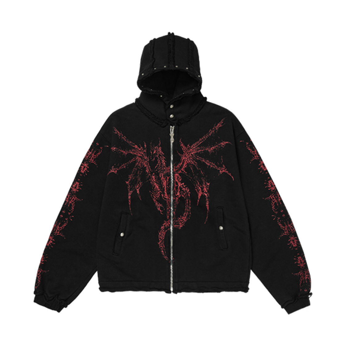 떠그 클럽 드래곤 스터드 집업 후드 블랙(Thug Club Dragon Stud Zip-Up Hoodie Black) - 1