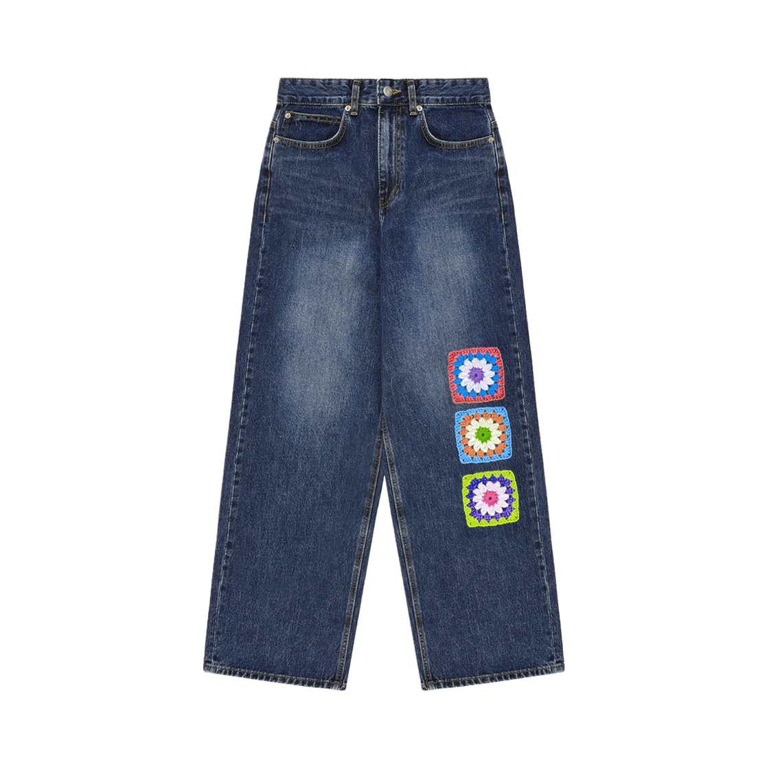 로씨로씨 X 그래피커스 크로셰 데님 팬츠 미들 블루