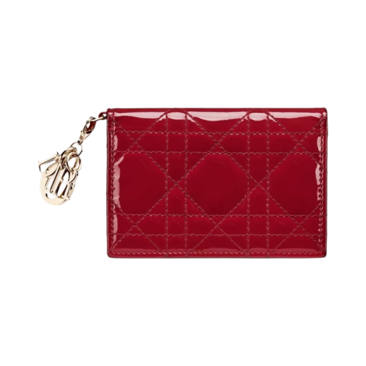 S0011OVRB-M323 Dior Lady Flap Card Holder Patent Cannage Calfskin Cherry Red