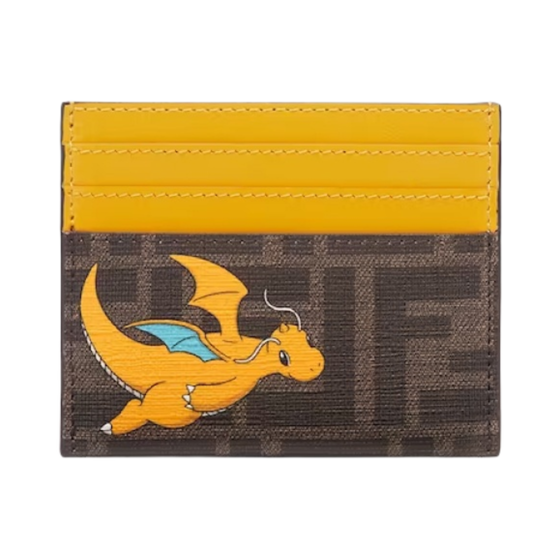 8M0445AR21F1NPJ Fendi x Fragment x Pokemon Brown FF Fabric Card Holder Yellow Brown