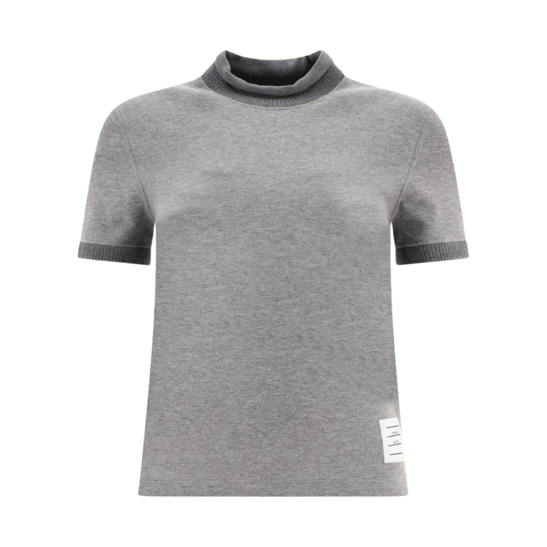 (W) 톰브라운 코튼 밀라노 롤 넥 숏슬리브 티셔츠 라이트 그레이((W) Thom Browne Cotton Milano Roll Neck Short Sleeve T-Shirt Light Grey) - 1