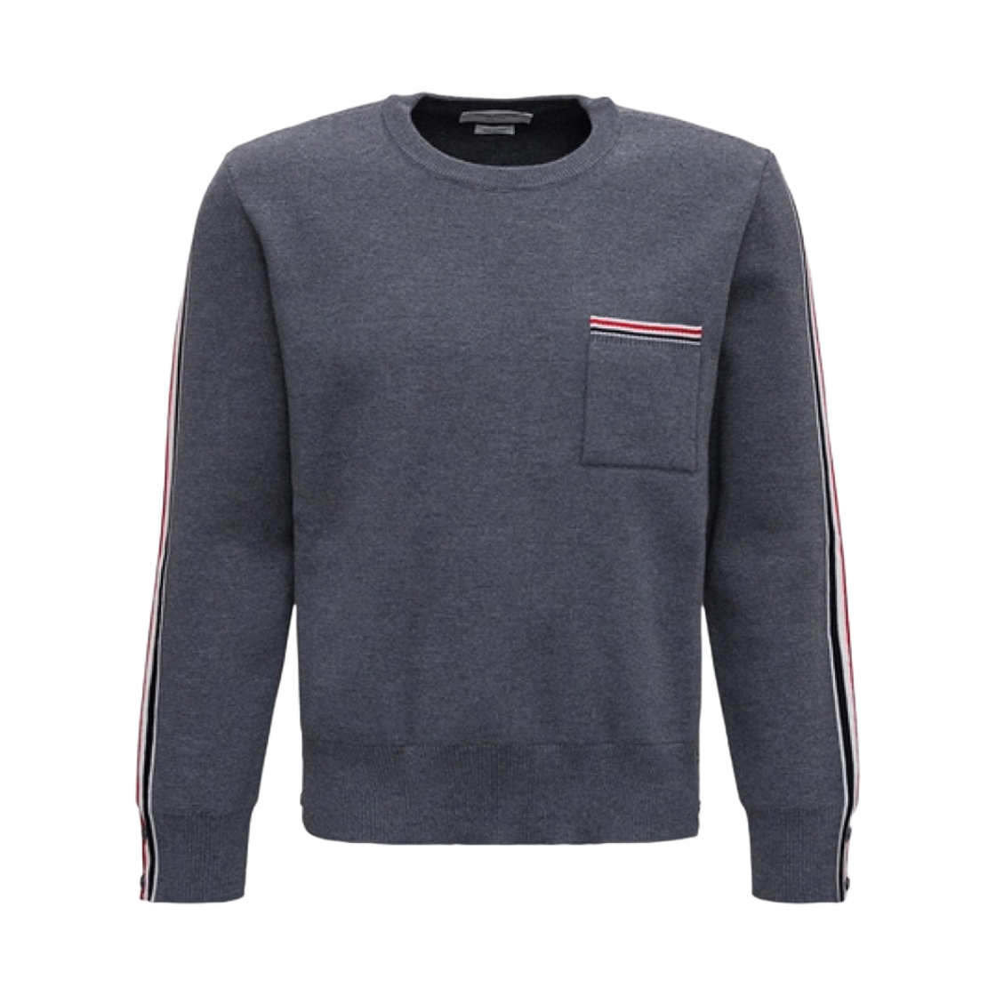 MKA367A-Y1002-035 Thom Browne Merino Wool Intarsia Stripe Milano Stitch Crewneck Pullover Medium Grey