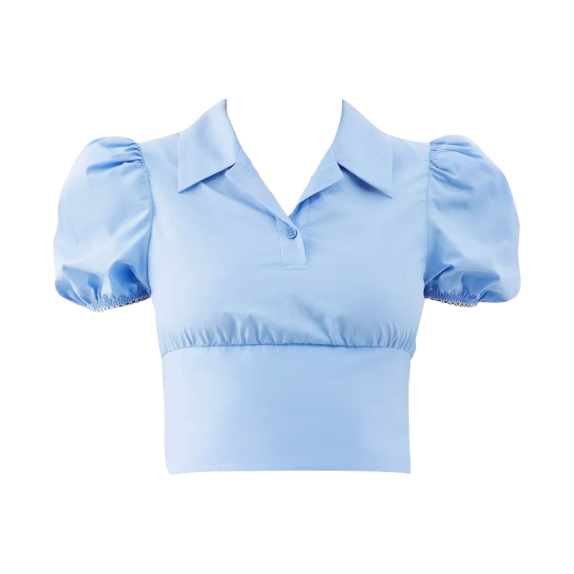 (W) 슈슈통 퍼프 슬리브 크롭 코튼 포플린 셔츠 블루((W) Shushu/Tong Puff Sleeve Cropped Cotton Poplin Shirt Blue) - 1