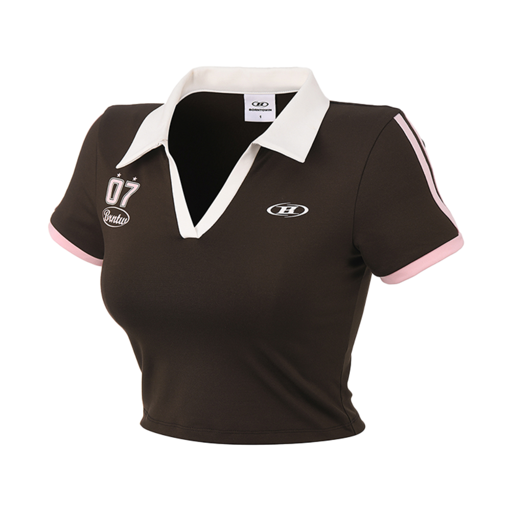 본투윈 우먼스 BRNTW 카라 크롭 티셔츠 브라운