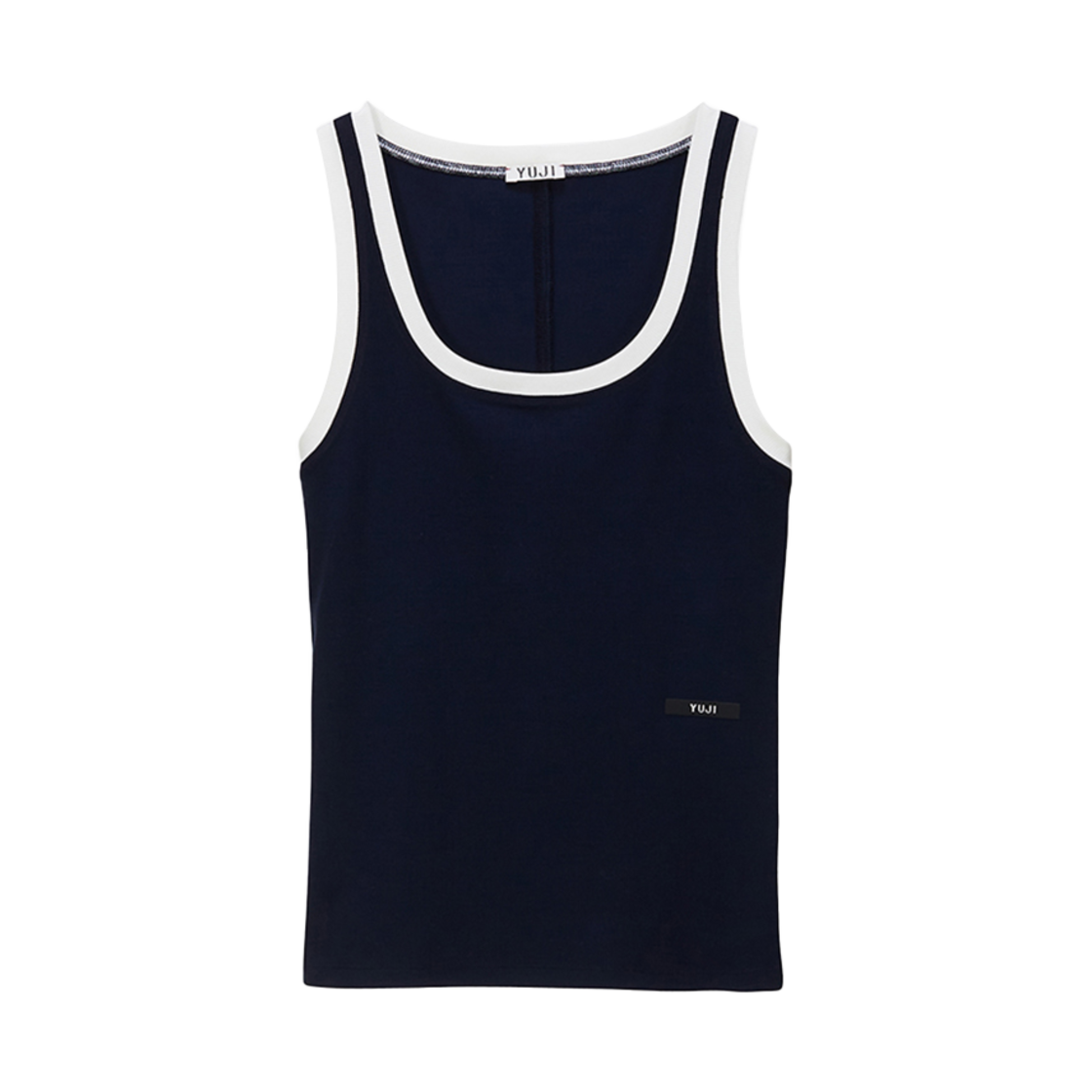 YJ-C01-TP003-W YUJI Womens Yuji Logo Ringer Tank Top Navy