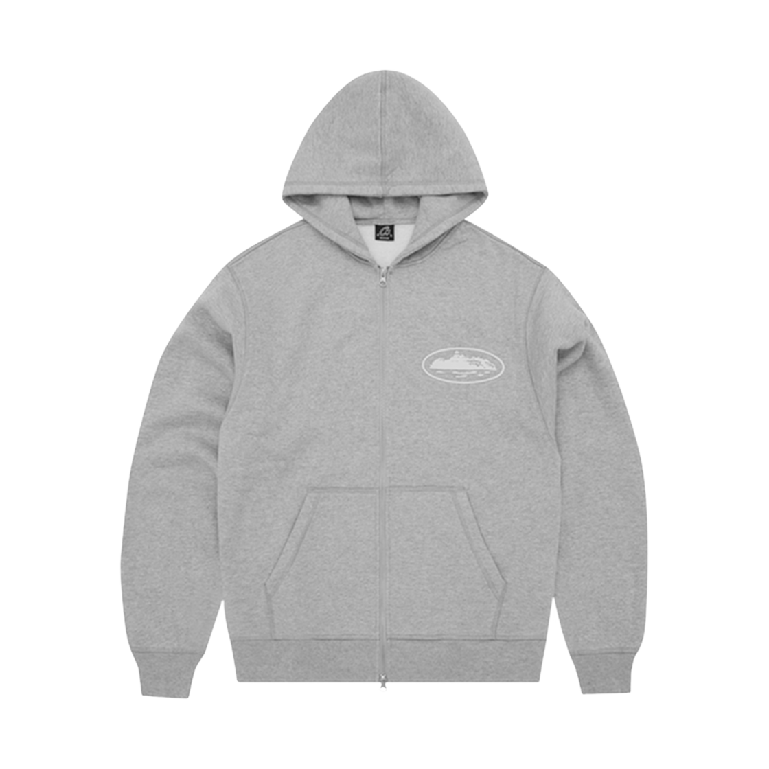 - Corteiz Island Puff Print Zip Hoodie Heather Grey