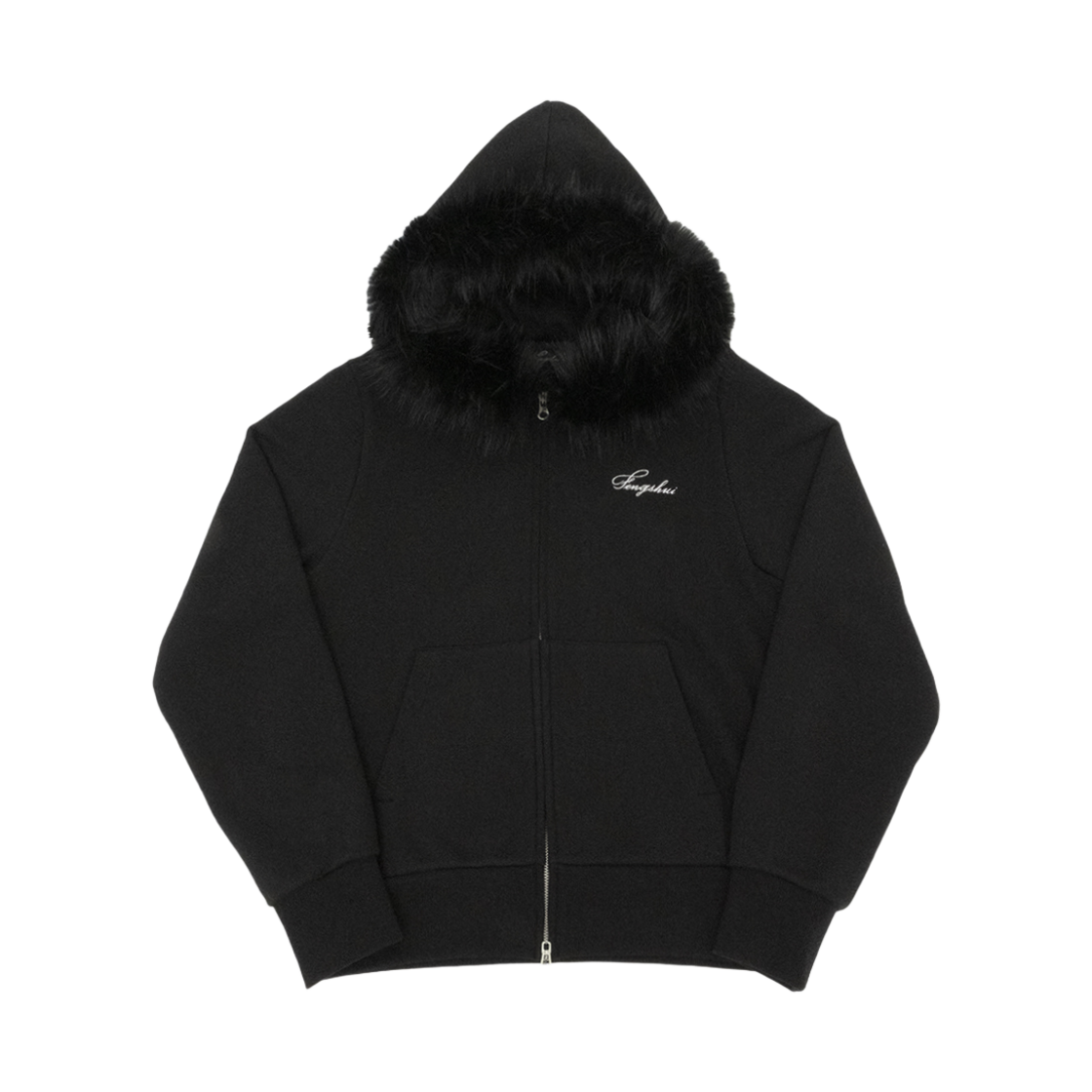 [KREAM 단독 / 프리오더] 펑쉐이 스몰 로고 퍼 후드 집업 자켓 블랙([KREAM 단독 / 프리오더] FENGSHUI Small Logo Fur Hood Zip-Up Jacket Black)