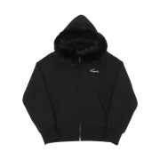 [KREAM 단독 / 프리오더] FENGSHUI Small Logo Fur Hood Zip-Up Jacket Black
