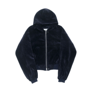 Haleine Cropped Velour Zip Up Hoodie Navy (VT307)