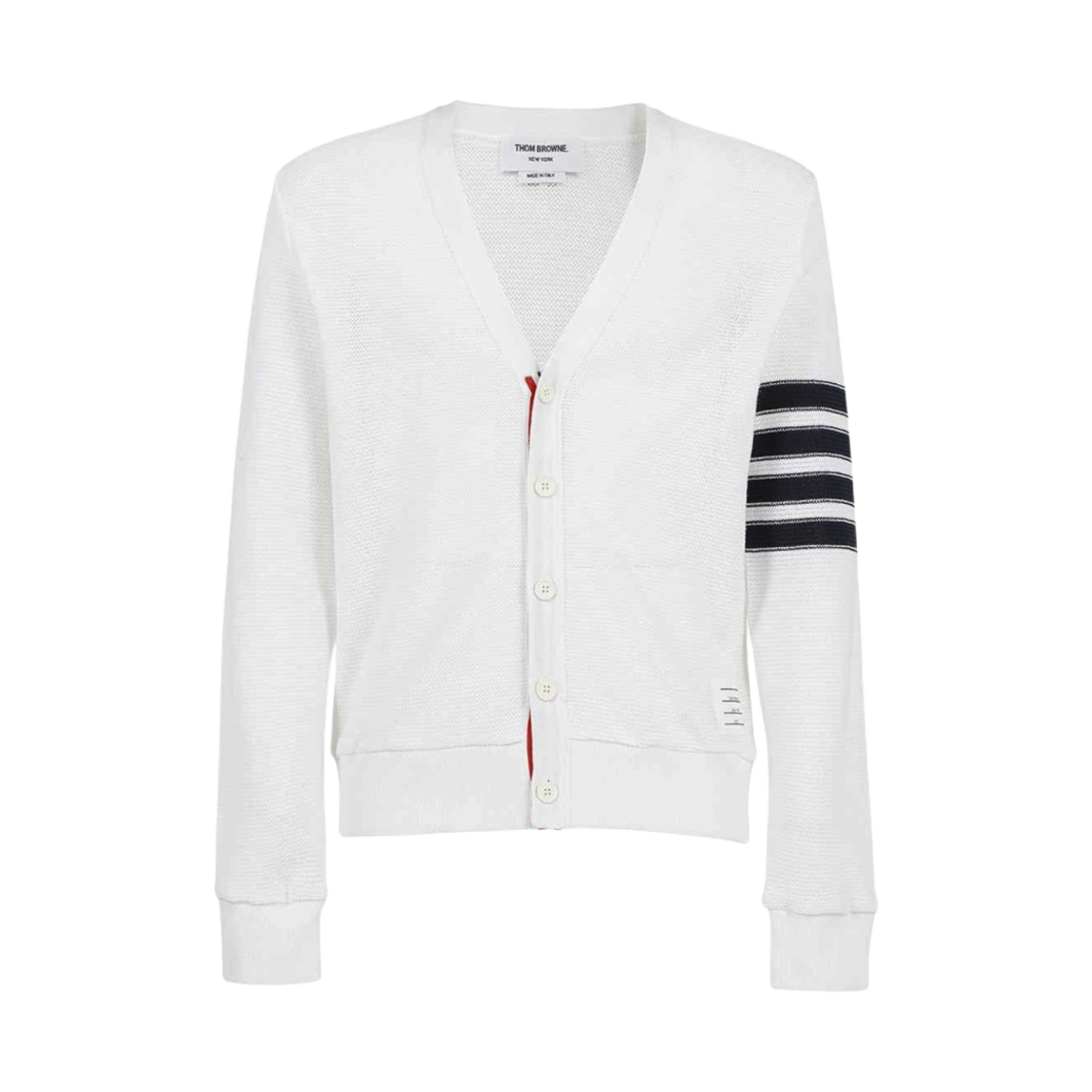 톰브라운 오픈 라셀 스티치 사선 가디건 화이트(Thom Browne Open Raschel Stitch 4-Bar Cardigan White)