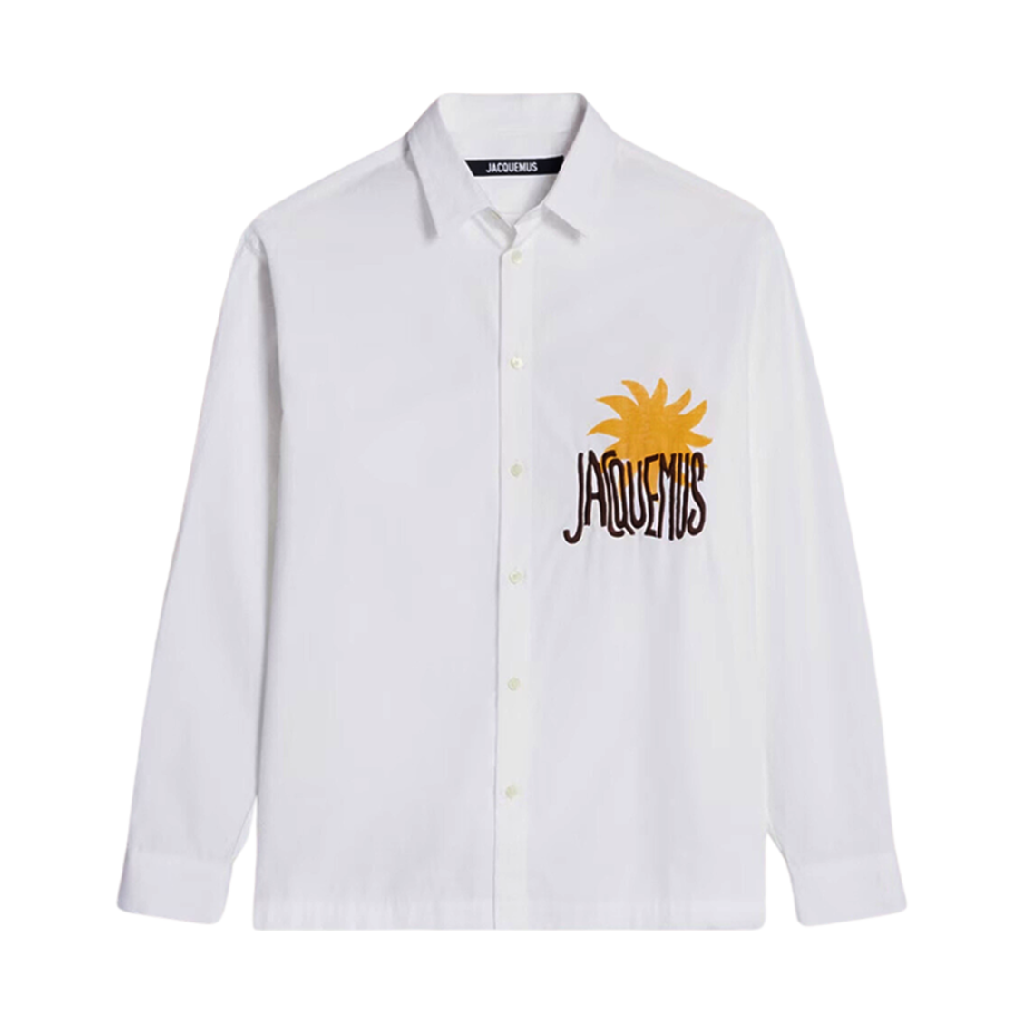215SH002-1140-1AV Jacquemus La Chemise Baou Embroidered Sun Logo Shirt Print Yellow Sun