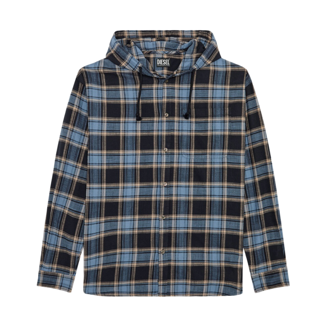 디젤 S-듀니 후드 셔츠 체크 플란넬 블랙 블루(Diesel S-Dewny Hooded Shirt in Check Flannel Black Blue) - 1
