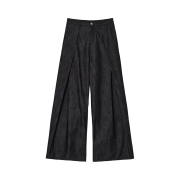 Diagonal Relaxed Wide Denim Pants Black