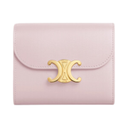 Celine Triomphe Small Flap Wallet in Shiny Calfskin Pastel Pink