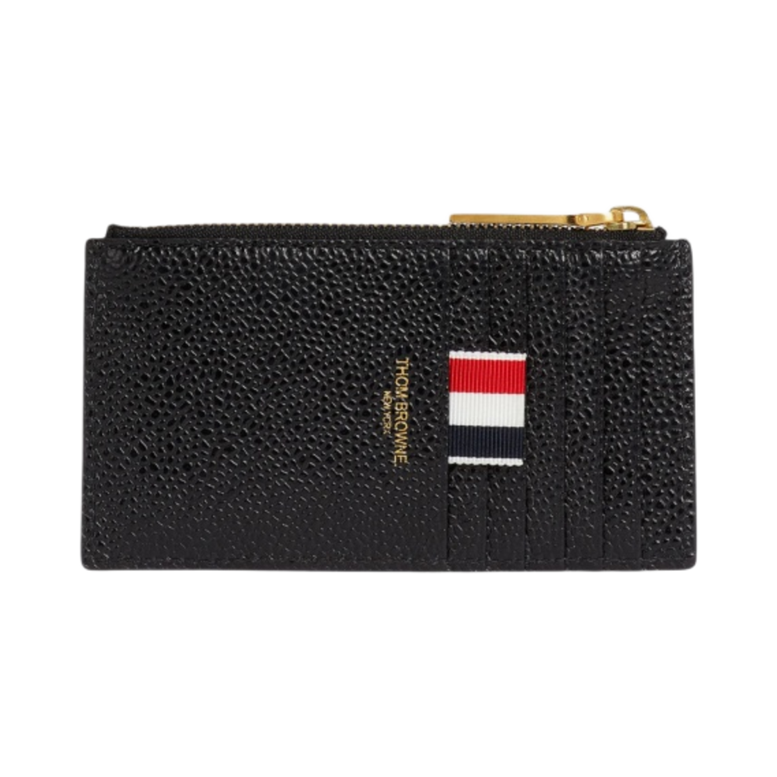 톰브라운 페블 그레인 레더 디보스 사선 지퍼 카드 지갑 블랙(Thom Browne Pebble Grain Leather Debossed 4-Bar Zippered Card Wallet Black)