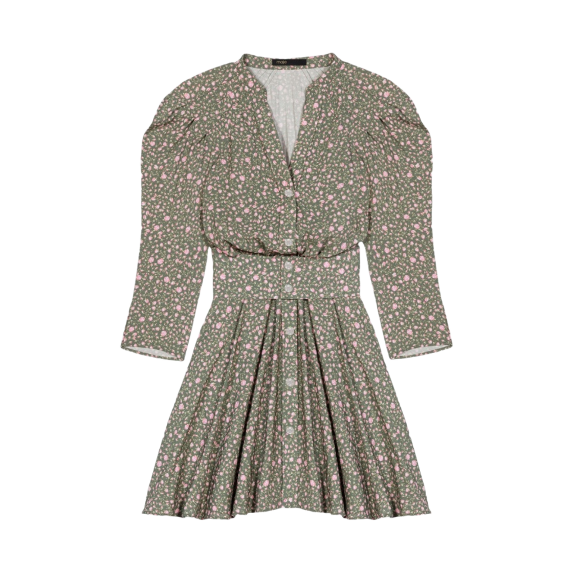 (W) 마쥬 볼륨 슬리브 미니 드레스 로즈 버튼((W) Maje Mini Dress with Volume Sleeves Roses Button)