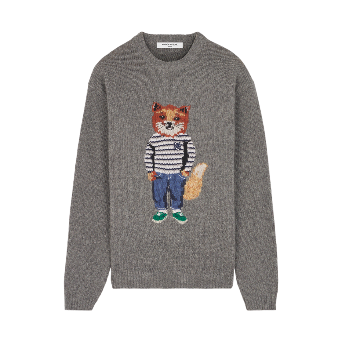 메종 키츠네 드레스드 폭스 인타르시아 점퍼 미디움 그레이 멜란지(Maison Kitsune Dressed Fox Intarsia Jumper Medium Grey Melange) - 1
