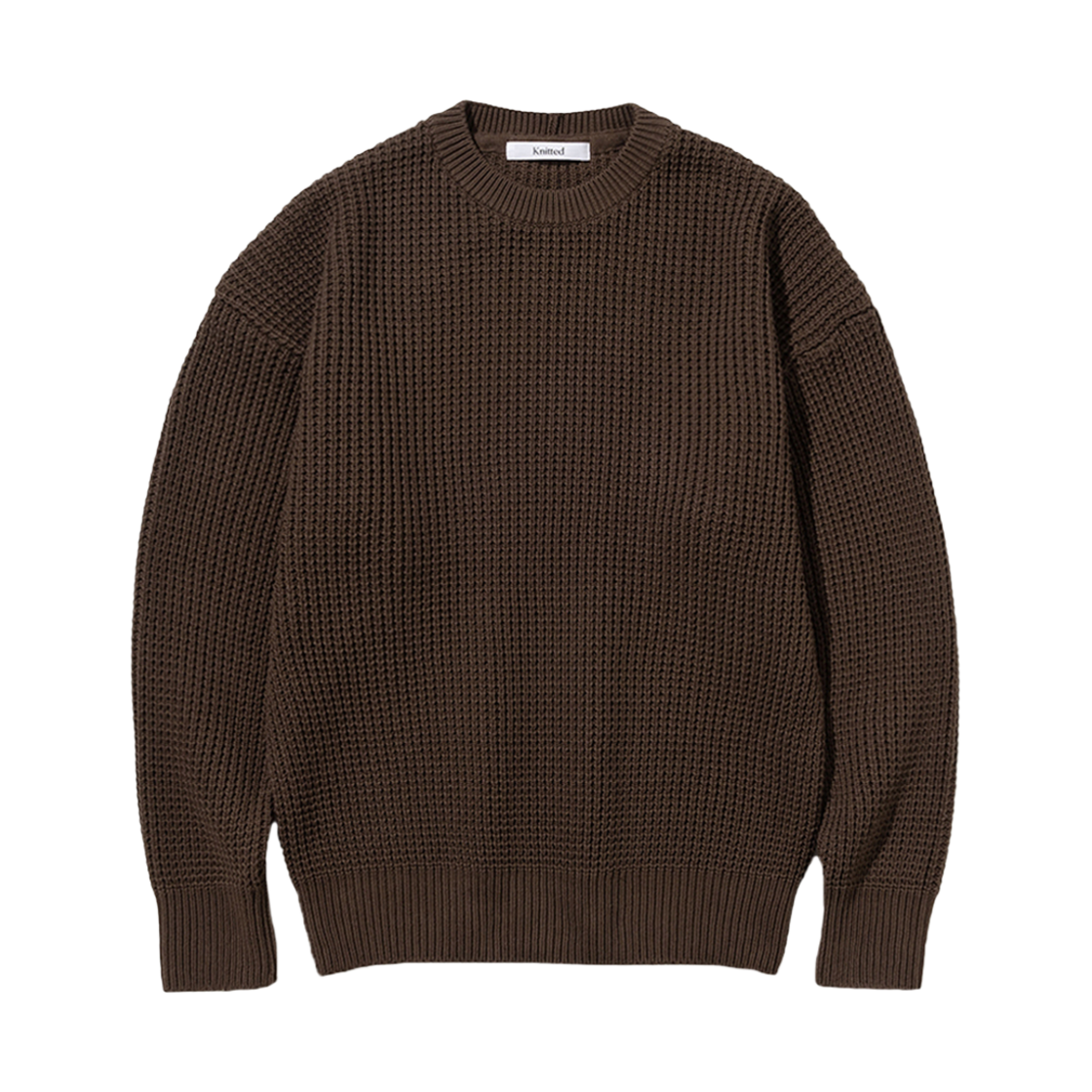 니티드 헤비 와플 라운드 니트 브라운