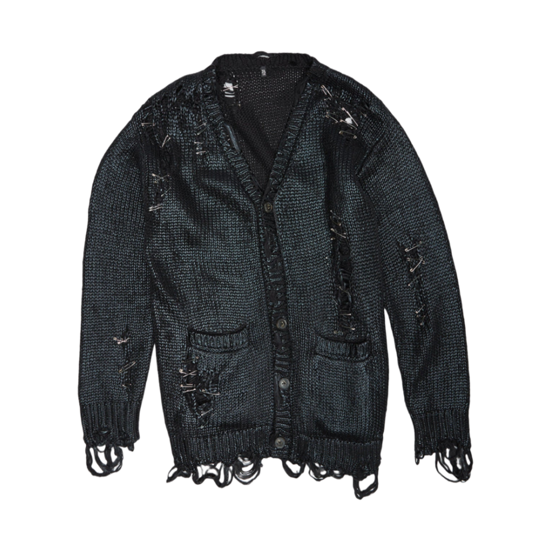 (W) R13 디스트레스드 보이프렌드 가디건 코티드 블랙((W) R13 Distressed Boyfriend Cardigan Coated Black)