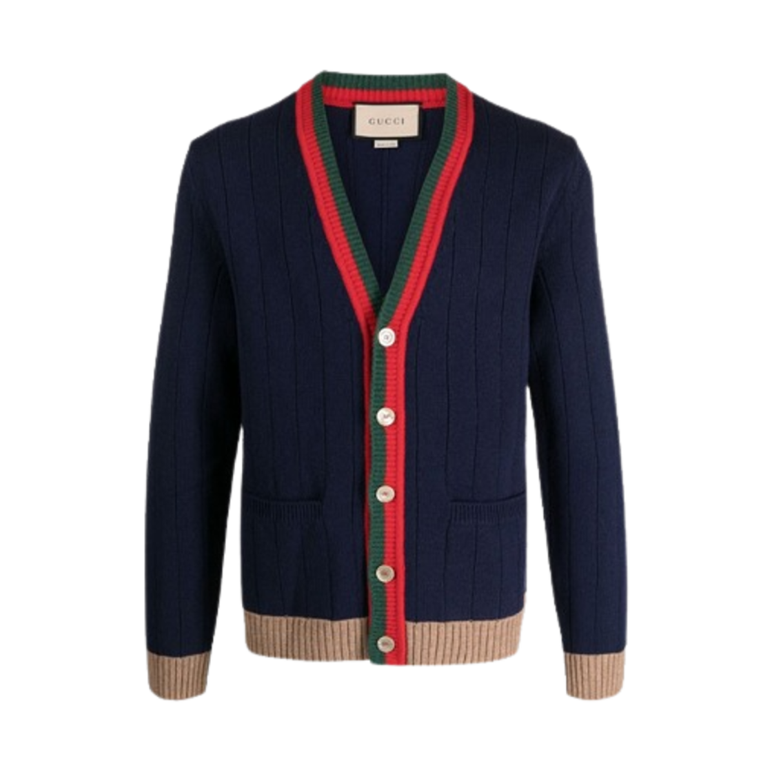 716349-XKCQD-4804 Gucci Web Stripe Knit Cardigan Blue