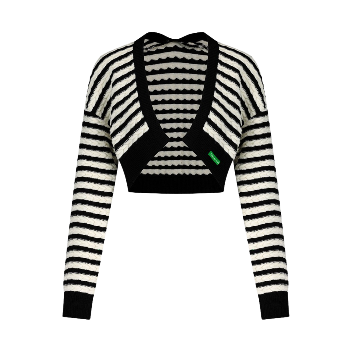 그린버터 우먼 헤링본 스트라이프 니트 볼레로 블랙