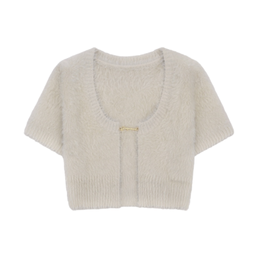(W) Jacquemus La Maille Neve Fluffy Charm Logo Cardigan Off White