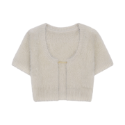 (W) Jacquemus La Maille Neve Fluffy Charm Logo Cardigan Off White