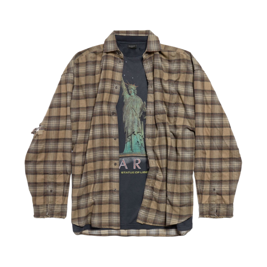 794656TQM202880 Balenciaga Paris Liberty Layered Oversized Shirts Dark Green