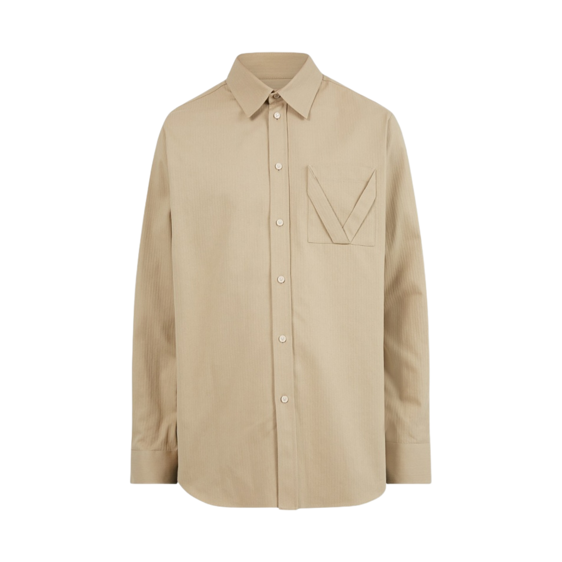 보테가 베네타 V 아플리케 체스트 포켓 코튼 셔츠 샌드(Bottega Veneta V Applique Cotton Shirt with Chest Pocket Sand) - 1