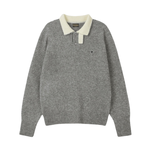 - Heritage Floss Clover Mohair Polo Shirt Grey White