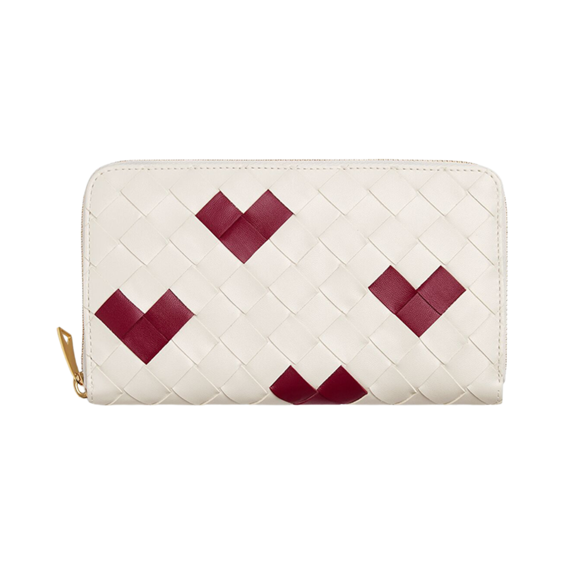 814674V57O39140 Bottega Veneta Intrecciato Zip Around Wallet Chalk Dark Red