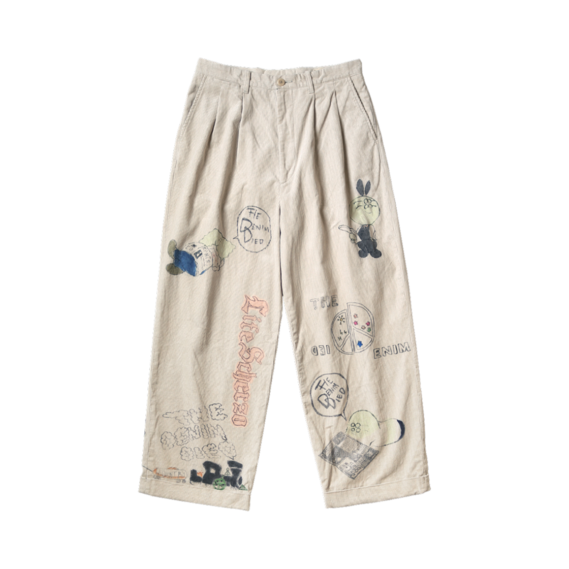 캐피탈 14W 코듀로이 아이비 팬츠 메모리얼 페인트 모델 베이지(Kapital 14W Corduroy Ivy Pants Memorial Paint Model Beige) - 1