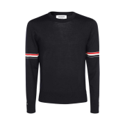 Thom Browne Fine Merino Wool Stripe Crewneck Pullover Navy