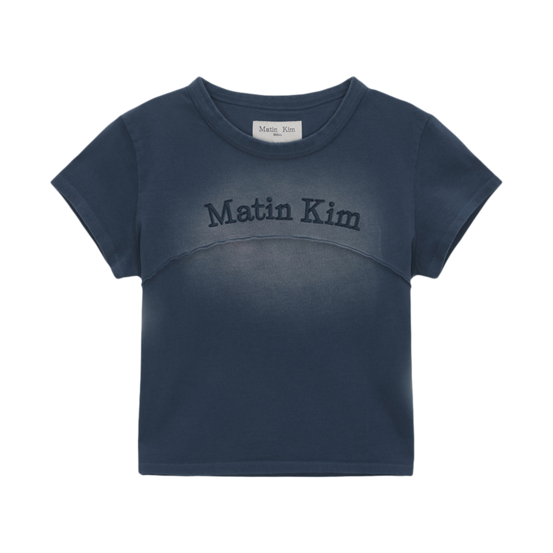 (W) 마뗑킴 피그먼트 컷 아웃 로고 크롭 탑 스모크 블루((W) Matin Kim Pigment Cut Out Logo Crop Top Smoke Blue) - 1