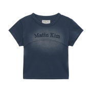 (W) Matin Kim Pigment Cut Out Logo Crop Top Smoke Blue