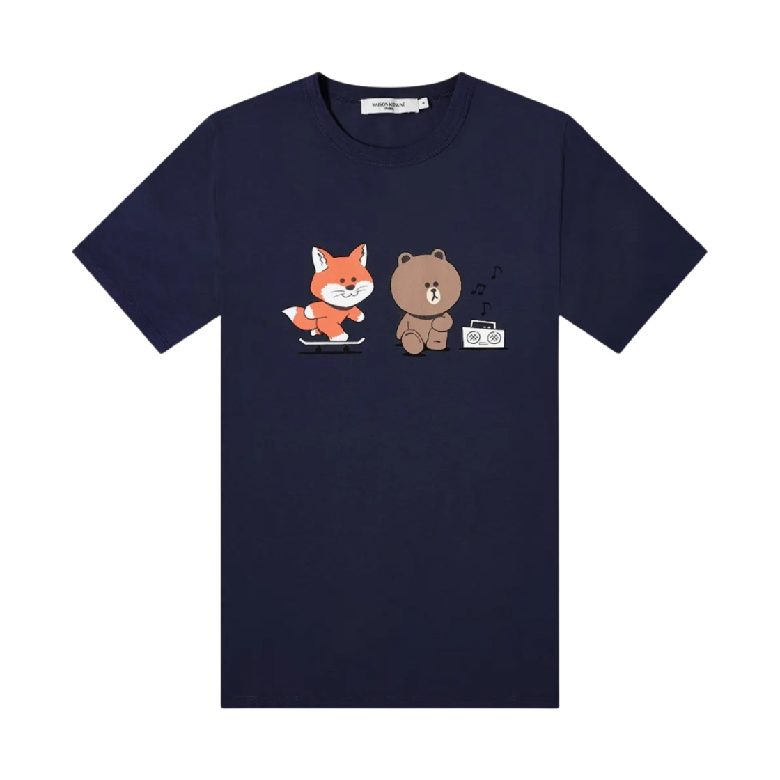 메종 키츠네 x 라인 프렌즈 스케이트 프린트 티셔츠 네이비(Maison Kitsune x Line Friends Skate Print T-Shirt Navy) - 1