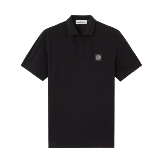 K1S1522002-SCS0017-V0029 Stone Island 22002SC Organic Cotton Elastane Pique Slim-Fit Polo Shirt with Compass Patch Black - 25SS