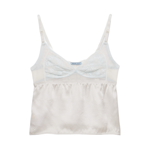 (W) Prada Vintage-Look Satin and Lace Top Ice
