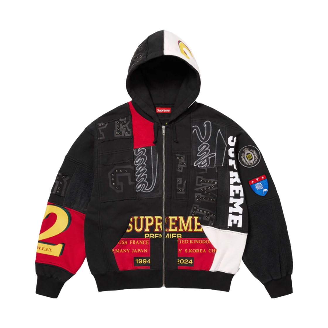 슈프림 패치워크 집업 후드 스웨트셔츠 블랙 - 25SS