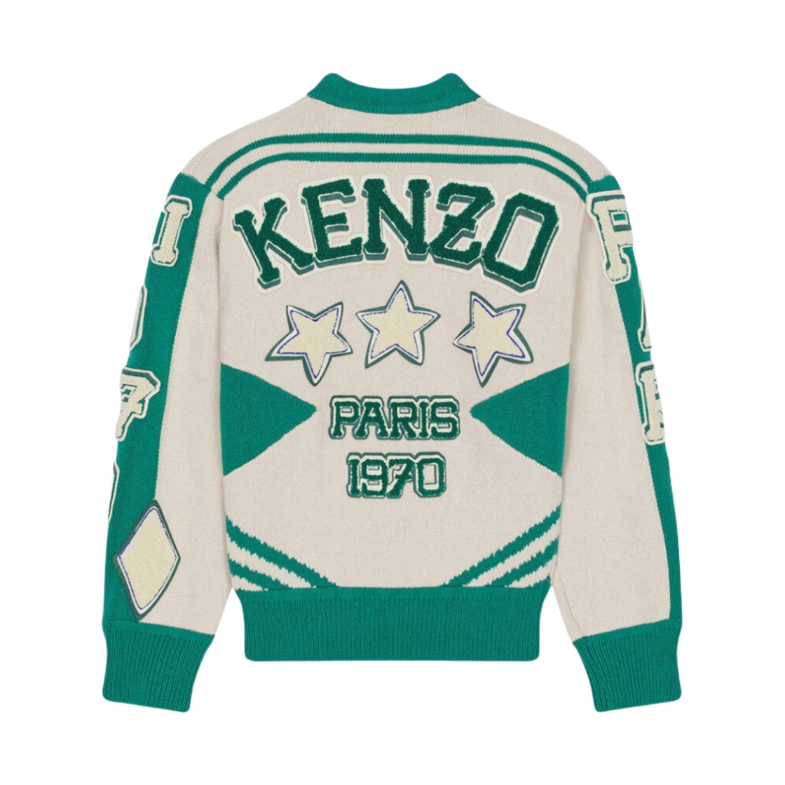 (W) 겐조 바시티 메리노 울 브이넥 점퍼 그래스 그린((W) Kenzo Varsity Merino Wool V-Neck Jumper Grass Green) - 2