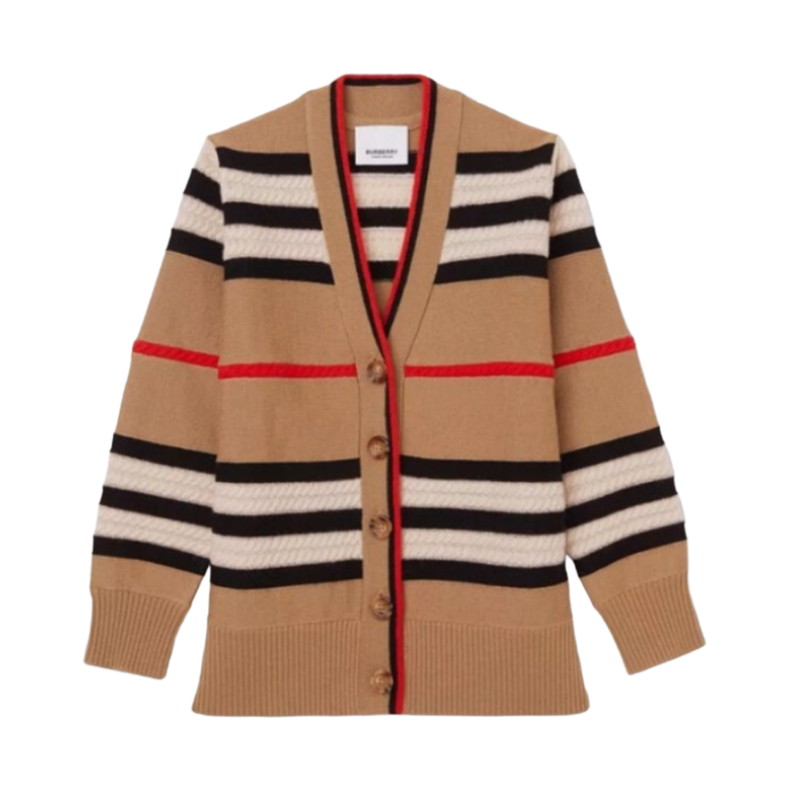 (키즈) 버버리 아이콘 스트라이프 울 캐시미어 가디건 아카이브 베이지((Kids) Burberry Icon Stripe Wool Cashmere Cardigan Archive Beige)