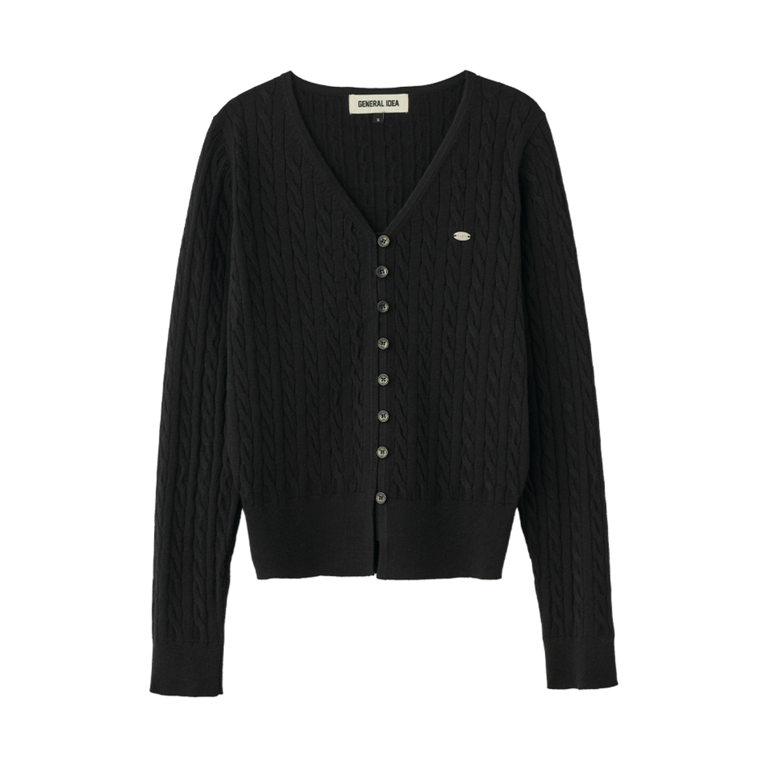 제너럴아이디어 우먼 시그니처 브이넥 케이블 가디건 블랙(General Idea Woman Signature V-Neck Cable Cardigan Black)