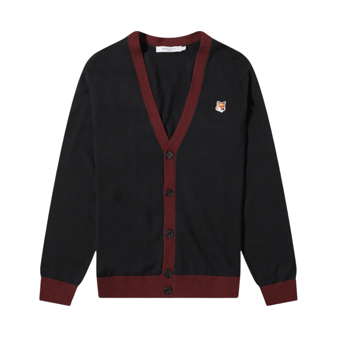 메종 키츠네 폭스 헤드 패치 바이컬러 가디건 블랙